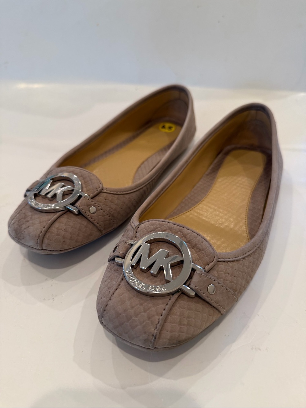MICHAEL Michael Kors Taupe MK Logo Quilted Ballet Flats Size 6.5